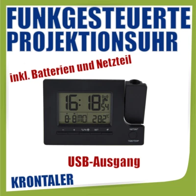KRONTALER Funkgesteuerte Projektionsuhr Digitale Anzeige USB-Ausgang Neu - Bild 1 von 3