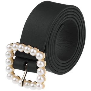 Women Faux Leather Pearl Buckle Belt, 1.2" Wide Waistband Waist Belts for Jea... - Picture 1 of 6