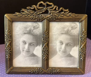 Marco de fotos vintage de doble pantalla floral ornamentado metal dorado 2 X 3 independiente - Imagen 1 de 4
