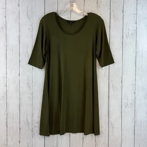 Eileen Fisher olivgrün Seide Jersey Halbarm A-Linie Tunika Top Gr. XS - Bild 1 von 15