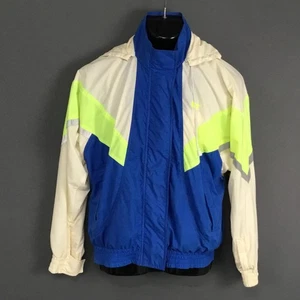 VINTAGE Nike Jacket Mens Medium Neon Yellow Hooded Windbreaker Colorblock 90s - Picture 1 of 10