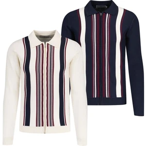 NEW MENS RETRO 60s 70s 90s MOD KNITTED ZIP POLO CARDIGAN Yardi Speakeasy MC1130 - Picture 1 of 9