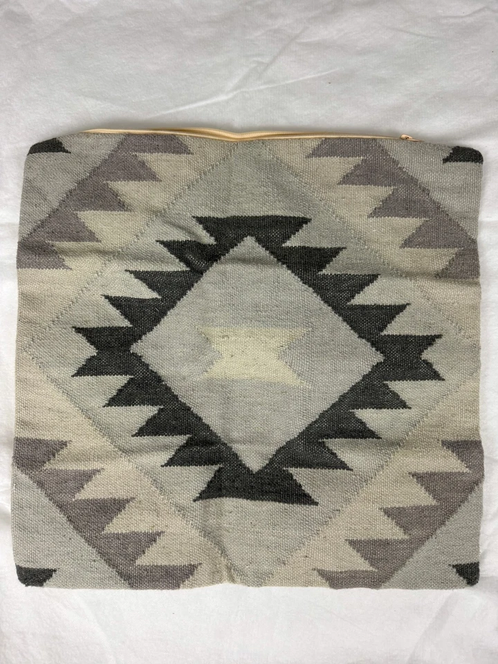 Ikea Wolle Baumwolle DHURRIE Teppich grau geometrisches Muster Kissenbezug 20 x 20" NEU - Bild 1 von 3