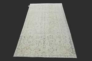 Vintage Türkischer Oushak Teppich, Beige 5x9 Fuß, Handarbeit Wolle, Böhmisch Anatolisch - Bild 1 von 11
