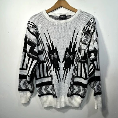 Suéter Geométrico De Colección Hombres S Abuelo Cuello Redondo Pullover Hecho en EE. UU. GUC Foto 1 de 4