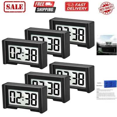 6PCS Small Digital Clock, Vehicle Adhesive Clock with Jumbo LCD Time & Day Di... - Image 1 of 4