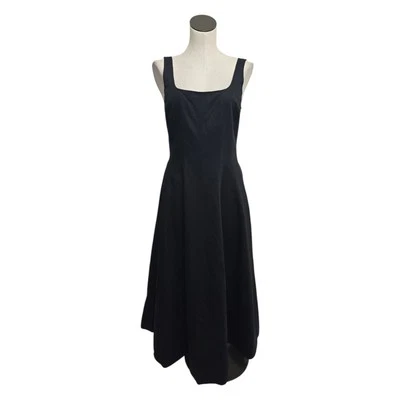 Nuevo con etiquetas Vestido midi Madewell para mujer con costuras cuello cuadrado en negro talla 12 lino algodón Foto 1 de 4