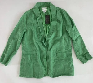 H Halston Blazer Womens M Green Linen Blend Jacket Preppy Country Club Summer - Picture 1 of 9
