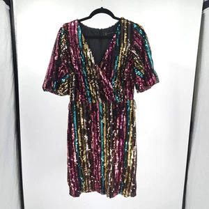 NWT New York & Company Dress S Full Sequin Surplice Flutter Sleeve Party Rainbow - Picture 1 of 9