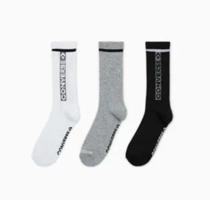 Converse Men's Logo Crew Socks 3-Pack Size 6-12 White/Grey/Black - Picture 1 of 4