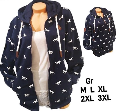 Damen Sweat Jacke Kapuze Hoodie Fleece gefüttert Übergangsjacke Pferd  M - 3XL - Bild 1 von 4