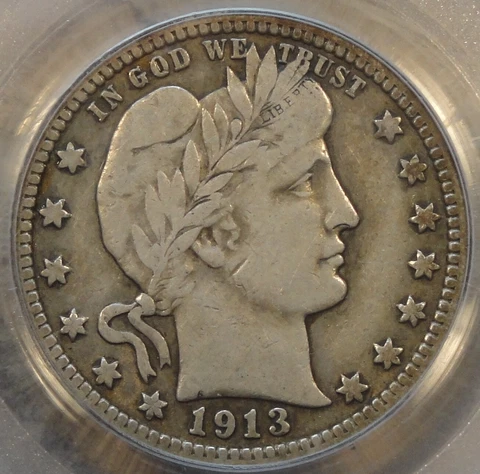 1913 Barber Quarter 25c PCGS Certified VF20 Cover