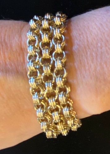 Bracciale vintage firmato Givenchy maglia tripla fila placcato oro