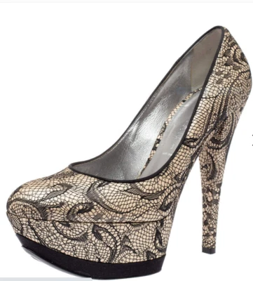 Casadei Mujer 5525 Blanco Negro Encaje Triple Plataforma Bomba Tacón Stiletto 37 6.5 Foto 1 de 4