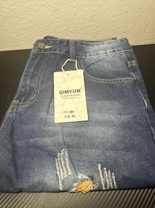QIMYUM 891 Mens Ripped Jeans, Distressed Destroyed Slim Fit Pants Size 34 - Picture 1 of 5
