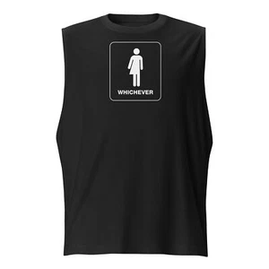 Whichever Trans Rights Bathroom Sign T Shirt LGBTQ Equality Womens Muscle Shirt - Picture 1 of 11