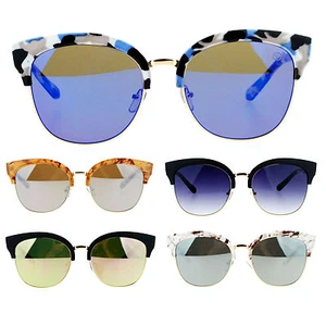 SA106 Color Mirror Lens Womens Marble Grain Half Rim Butterfly Sunglasses - Picture 1 of 16
