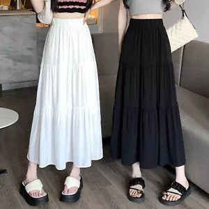 Women Girls A-Line Long Skirts Elastic Waist Summer Casual Maix Skirt Long Dress - Picture 1 of 20