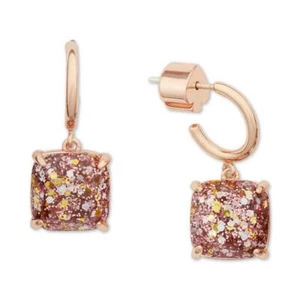NWT Kate Spade Mini Square Glitter Huggies Earrings $38 Rose Pink Rose Gold - Picture 1 of 6