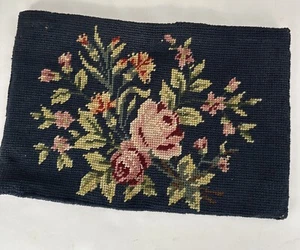 Vintage Needlepoint Clutch Purse Navy Blue  Floral Roses Handmade Handbag - Picture 1 of 4