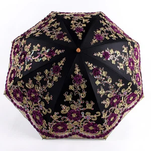 Double Lace Embroidery Sun Umbrella Sunscreen Anti-UV Female Princess Parasols - Picture 1 of 16