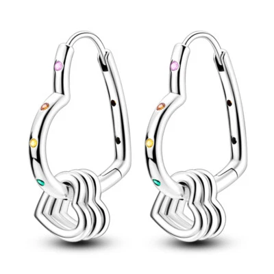 MULA Original Herzen Liebe Reifen Ohrringe CZ Frauen Schmuck 925 Sterling Silber - Bild 1 von 4