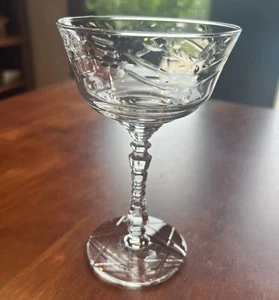 Libbey Rock Sharpe Arctic Rose Cocktail Wine Glass Cut Crystal Stem 6-1/8" #3005 - Picture 1 of 9