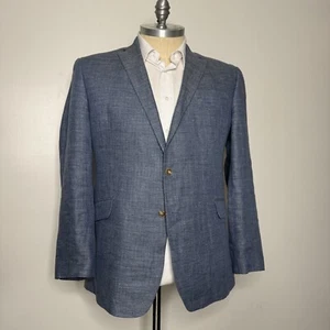 Jos. A. Blazer cappotto sportivo lino blu Bank uomo 44R 2 bottoni tinta unita vestibilità sartoriale - Foto 1 di 11