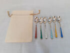 6 Small Silver Spoons With Enameled Decor from Denmark