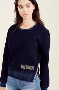 $199 Authentic Rare TRUE RELIGION Women's Navy Zippered Pullover Sweatshirt - Picture 1 of 5