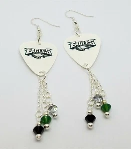 NFL Eagles Name und Maskottchen Gitarre Plektrum Ohrringe mit Swarovski Kristall baumeln - Bild 1 von 3