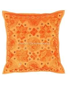 Funda de almohada de algodón con espejos étnicos bordados indios 40x40 cm - Imagen 1 de 5