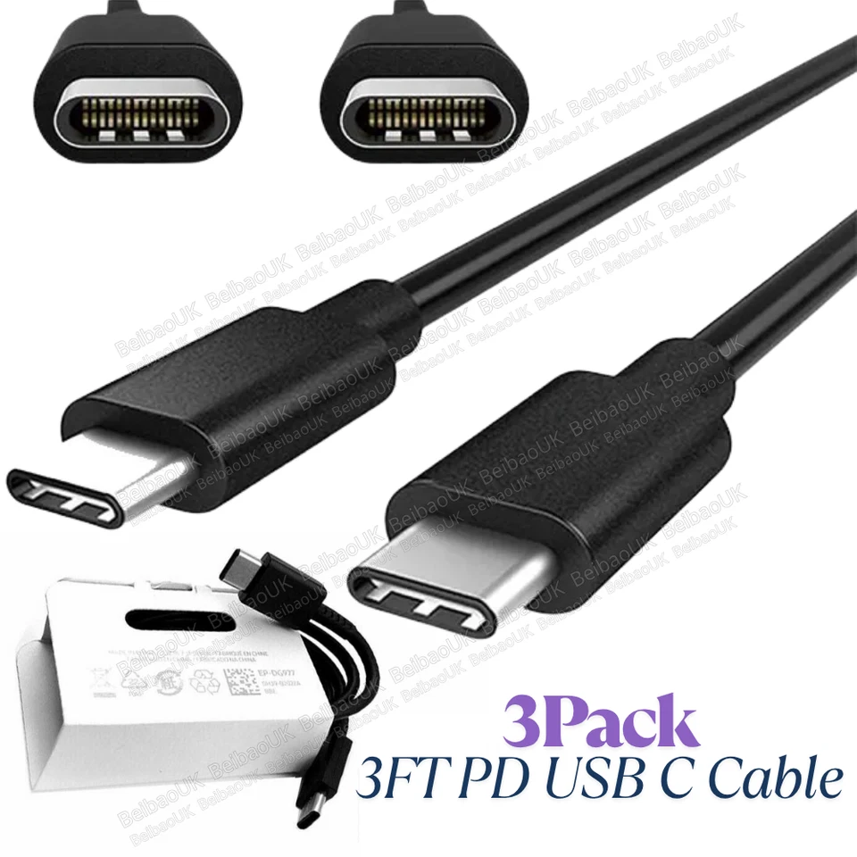 PACK DE 3 cables PD USB-C a USB-C cable cargador rápido para Samsung Galaxy S22 S20 S21 Foto 1 de 4