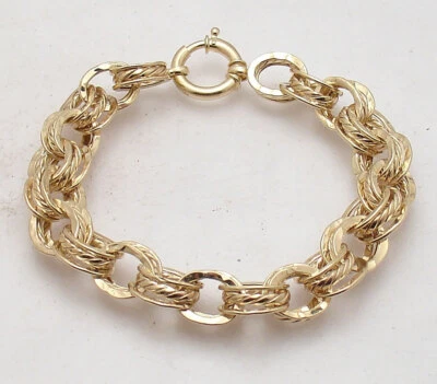 Unique Hammered Twisted Multi Triple Oval Link Bracelet Real 14K Yellow Gold QVC - Image 1 of 4