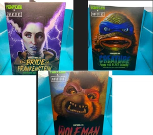 Neca Universal Monsters X TMNT Raphael Leonardo April 3er Set Brandneu Versiegelt - Bild 1 von 22