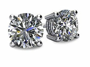 Ohrstecker 4 kt erstellter Diamant 14 K Weißgold Rundschliff Pushback 8 mm - Bild 1 von 1