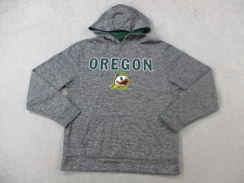Oregon Ducks Sweater Mens Small Gray Green Hoodie Embroidered Sweatshirt Pockets Cover