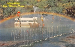 Aquarena bewegliche Figuren einzigartigster Brunnen San Marcos, TX Vintage Chrom Postkarte  - Bild 1 von 2