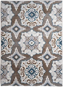 Alfombra contemporánea de remolinos florales con rizos diamantes alfombra azul topo - Imagen 1 de 5