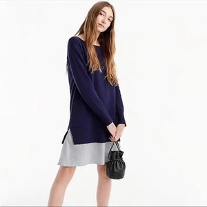 J crew NWT S blue sweater dress long sleeve stripe hem cotton blend fall spring - Picture 1 of 9