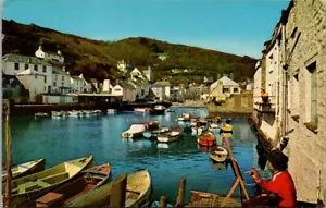 VTG Polperro Village Buildings and Lake Boats Cornwall England Postcard - Picture 1 of 2