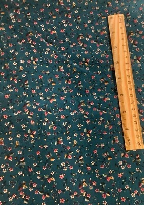 VINTAGE SPRINGS INDUSTRIES PETITE CALICO FLOWERS TEAL Cotton Fabric - Image 1 of 2