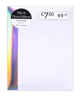 6" x 4" Slip In Photo Album Holds 72 Photos Photographs White Silver Iridescent - Image 1 of 4