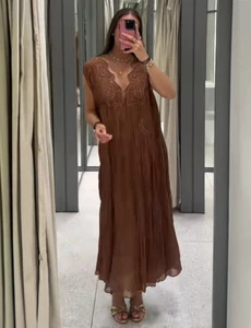 ZARA NUOVA CON ETICHETTE 2025. ABITO IN VISCOSA RICAMATO ARANCIO CAFFÈ. 5107/271/745 - Foto 1 di 8