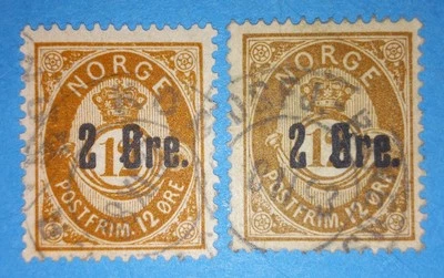 + 1888 Norway Skandinavian Surcharged 2o on 12o Post Horn #48,48a. Lot Used - Image 1 of 2
