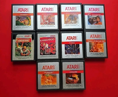 Atari 2600 Centipede E.T. Raiders Lost Ark Phoenix Silver Label 10 Games Works - Image 1 of 4