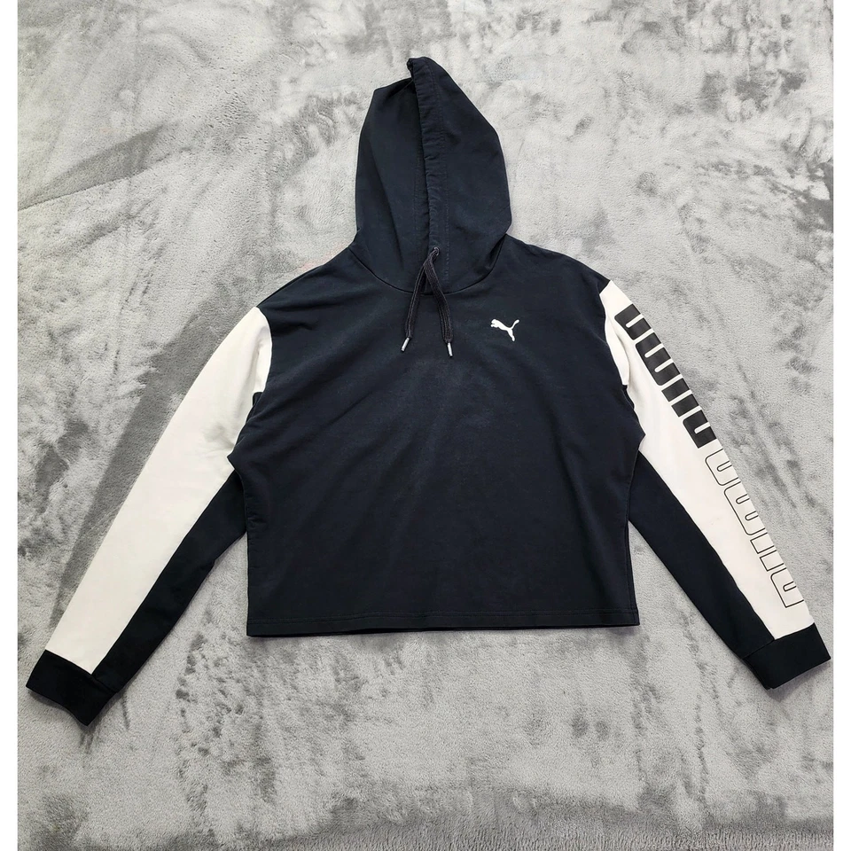 Puma Hoodie Women M Black White Modern Sport Pullover Logo Sweatshirt Athleisure - Image 1 of 4