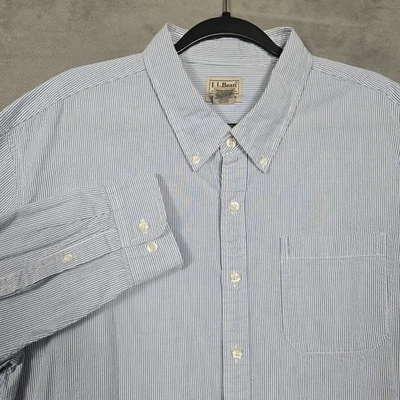 L L Bean Seersucker Shirt Mens XLT Tall Blue Organic Cotton L/S pin stripe - Image 1 of 4