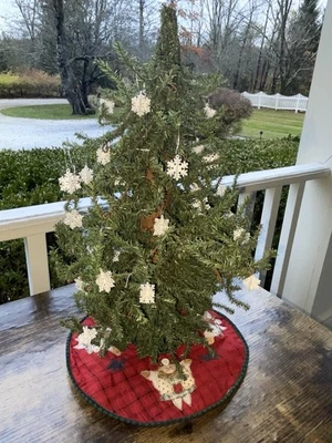 Primitive Rustic Artificial Christmas Tree Table Top with Ornaments & Tree Skirt - Image 1 of 4