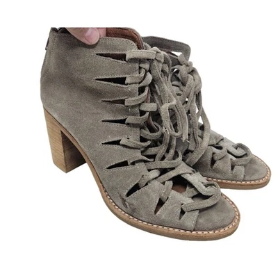 Jeffrey Campbell 7 Corwin Con cordones Gris Gamuza Bota Tacón Boho Tobillo Punta abierta  Foto 1 de 4
